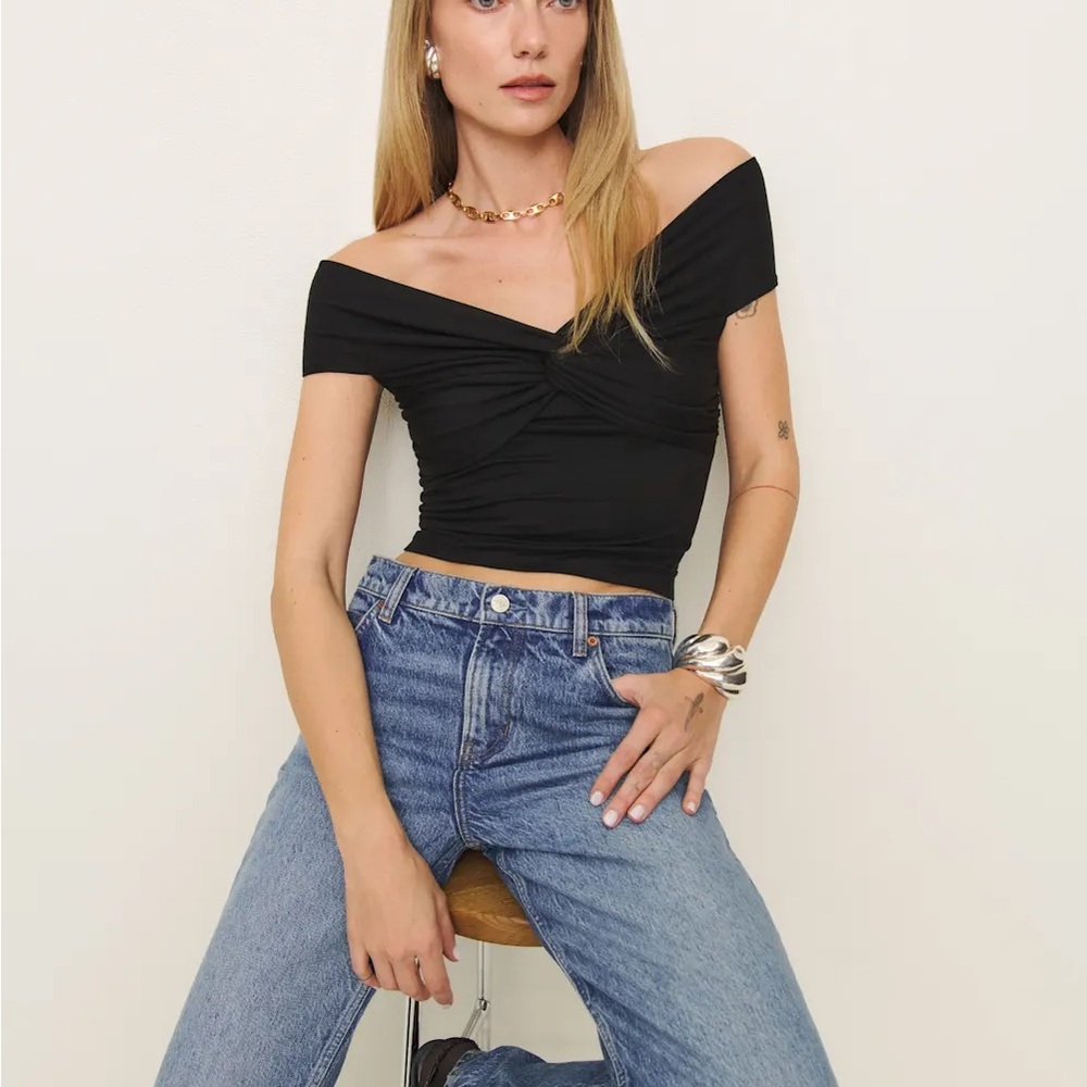 Reformation Ezlynn Knit Top (Black, Small)